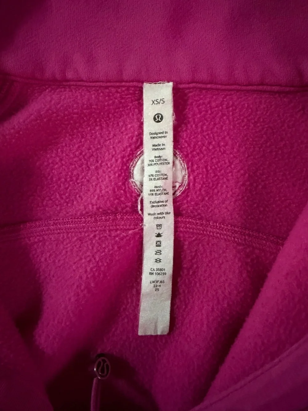 LuluLemon hot pink scuba 3/4 zip sweatshirt xs/s - Picture 6 of 6